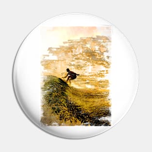 Surfer Silhouette Chasing Waves Sunset Pin