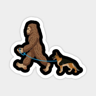 Bigfoot Dog Walk German Shepherd - Sasquatch Dog Lover Magnet