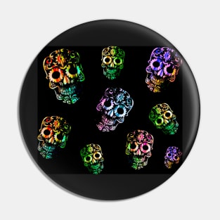 Multicolor Skull on Black Pin