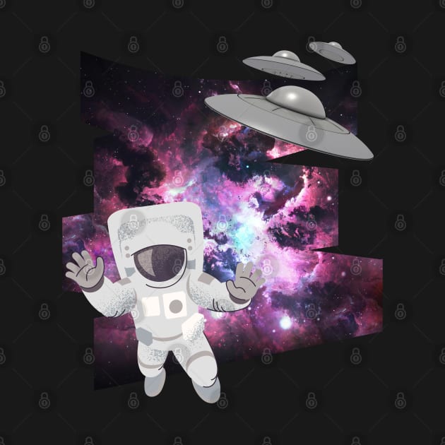 Ufo alien funny cute flying spaceship astronaut moon mars cosmic forest by BoogieCreates