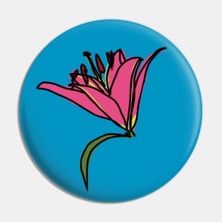 Digital Painting of a Pink Lily Flower Pin