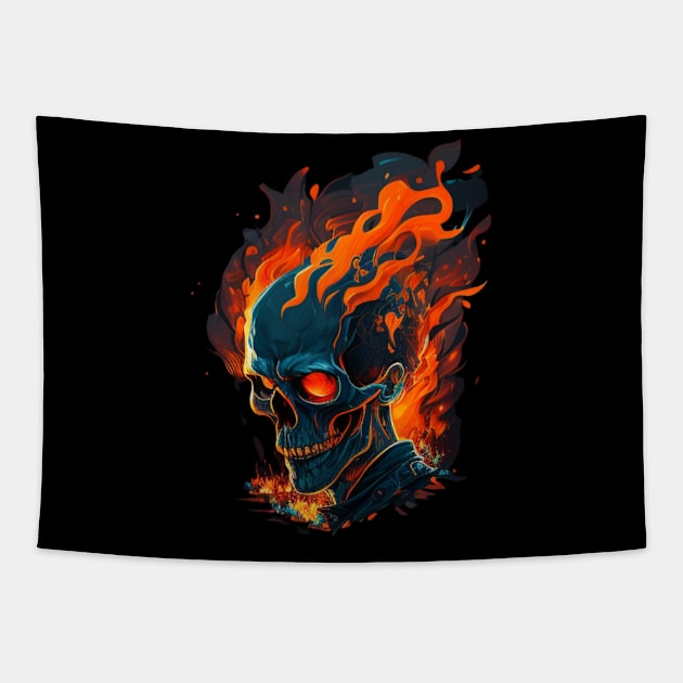 Flaming skull Tapestry by Crazy skull