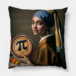 Pi Day Elegance: Girl with a Pearl Earring Goes Mathematical Pillow