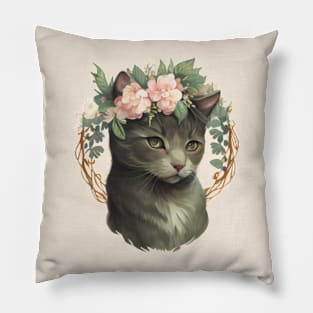 Cute Magical Flower Crown Cat Pillow