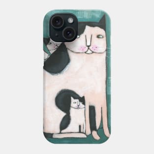 Black and White Mom Cat and Kittens Phone Case