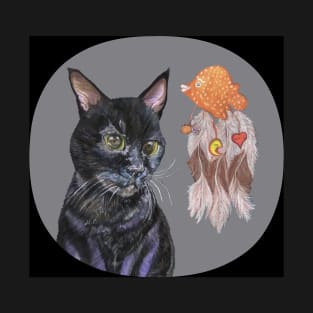 Portrait of the Black Cat with a Dream Catcher T-Shirt