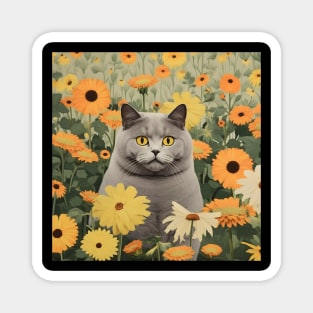 Feline Garden Delight: Cats Amongst a Bouquet of Blooms - Chive Magnet