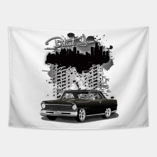 1967 Black Chevy II Nova Detroit Iron Print Tapestry