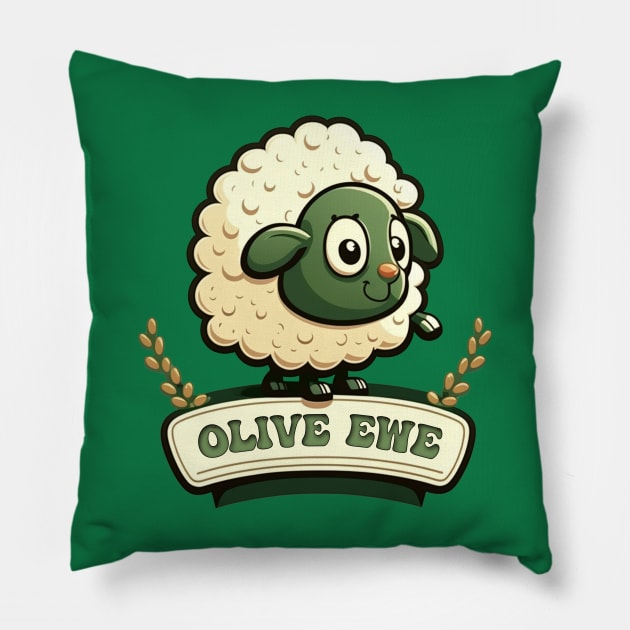 I Love You (Olive Ewe) Pillow by Shirt for Brains