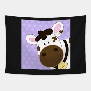 Cute Happy Cow -  Light Purple Dot Tapestry