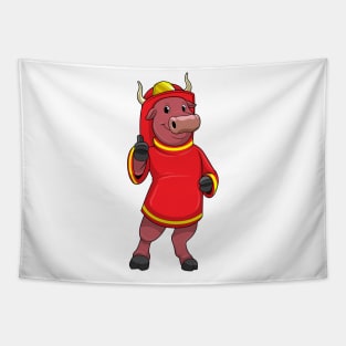 Bull as Firefighter with Helmet Tapestry