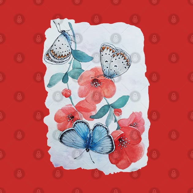 Watercolor Botanical Chalkhill Blue Butterfly by Jessfm