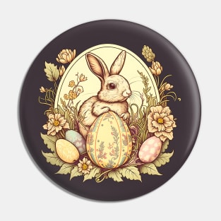 Easter Bunny Funny Floral Vintage Egg Hunting Rabbit Easter Pin