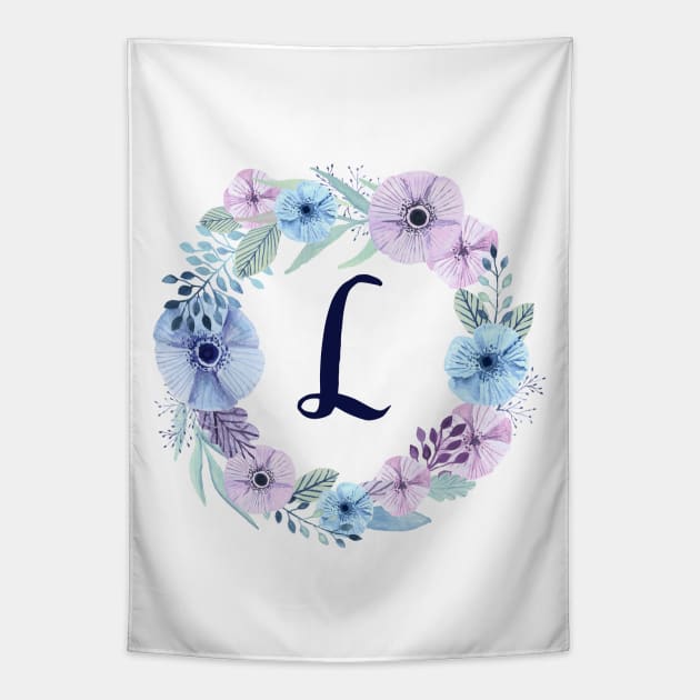 Floral Monogram L Icy Winter Blossoms Tapestry by floralmonogram