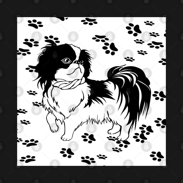 Dog Lover Black & White ShihTzu or Pekingese Dogs Cute Paw Prints by tamdevo1