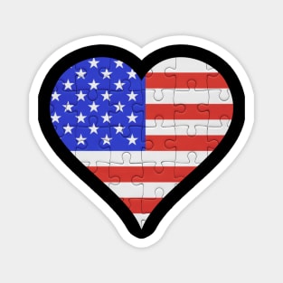 American Jigsaw Puzzle Heart Design - Gift for American With USA Roots Magnet