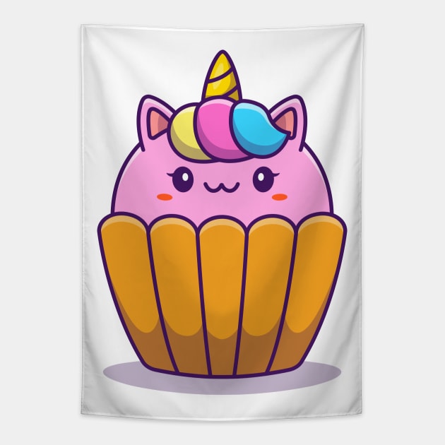 Cute Unicorn Cup Cake Tapestry by Catalyst Labs