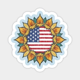 America Flag sunflower Magnet