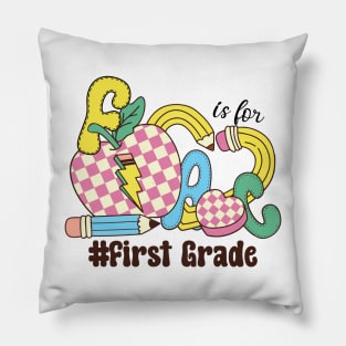 F Is For First Grade Teacher Groovy Back to School Pillow