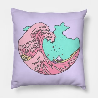 Japanese pastel kawaii anime meme surf beach wave Pillow