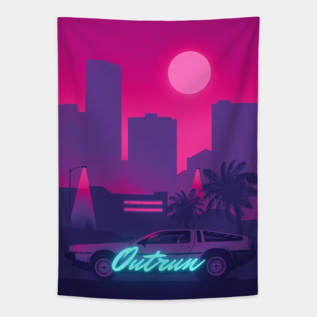 Outrun Night city Tapestry by mrcatguys
