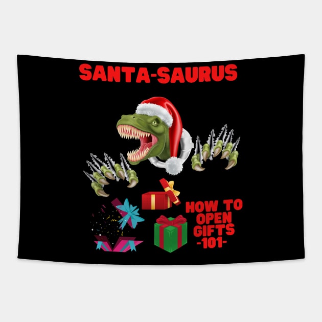 Santa Saurus, How To Open Gifts 101, Tree Rex, Tree Rex Christmas, Dinosaur Christmas, Christmas Dinosaur, Dinosaur Lover, Dinosaur Gift Idea, T Rex Christmas, Tapestry by DESIGN SPOTLIGHT