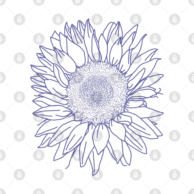 Very Peri Periwinkle Blue Sunflower Floral Line Drawing by ellenhenryart