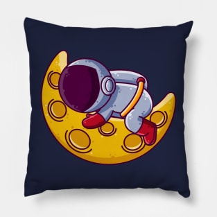 Cute Astronaut Sleeping on Moon Cartoon Pillow