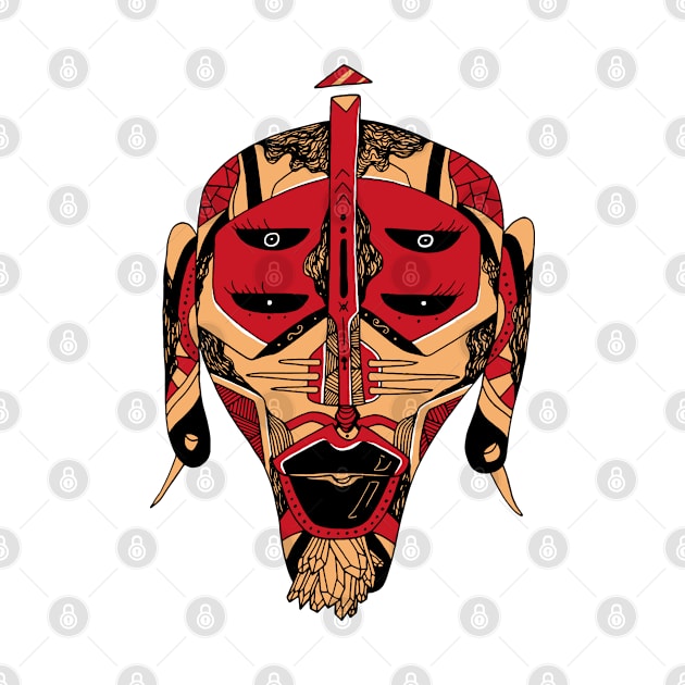 Red and Cream African Mask No 11 by kenallouis