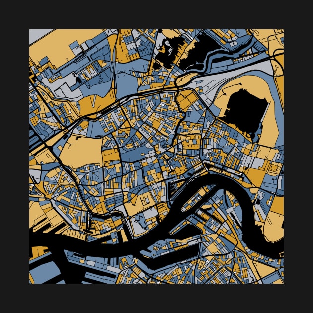 Rotterdam Map Pattern in Blue & Gold by PatternMaps