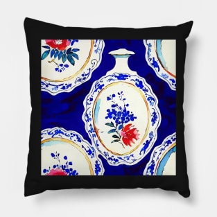 Chinoiserie on jeweled cobalt blue Pillow