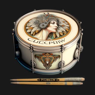 Snare Drum + Drumsticks + Art Nouveau = Rhythm Flows T-Shirt