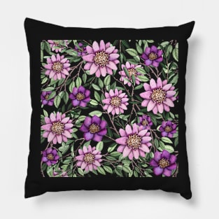 Purple Flowers and Green Foliage Pillow