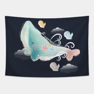 blue whale flying sky Tapestry