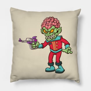 Evil Alien With Space Gun Pillow