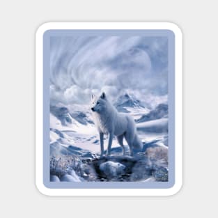 White wolf and antarctic snowy landscape Magnet