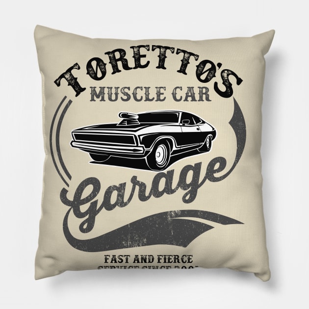 Toretto's Muscle Car Garage Lts Pillow by Alema Art