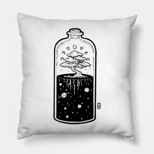 Space Grown Bonsai Bottle Illustration Pillow