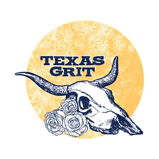 Texas Grit Bull Cow Skull with Roses T-Shirt