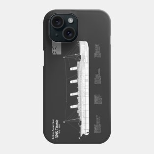 RMS Titanic ship plans. White Star Ocean Liner -  PBDpng Phone Case