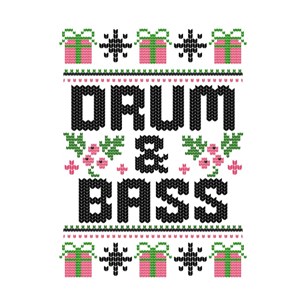 DRUM AND BASS  - Ugly Xmas Sweater (Black) by DISCOTHREADZ 