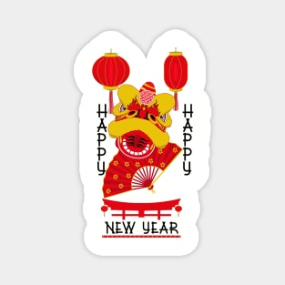 Happy Chinese New Year Dragon Head and Lanterns Magnet