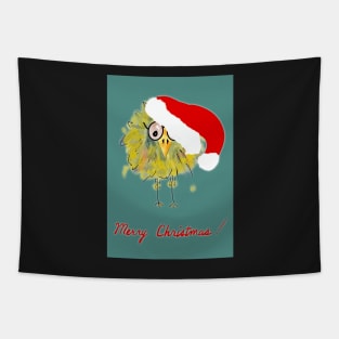 Funny Bird with Santa Hat Christmas Card! Tapestry