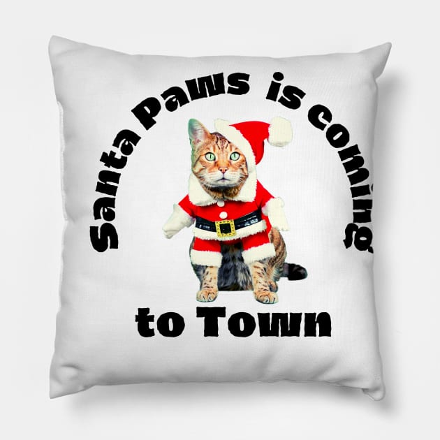 Santa Paws is Coming to Town - Funny Cat Christmas Design - Festive Holiday Pillow by Seaglass Girl Designs