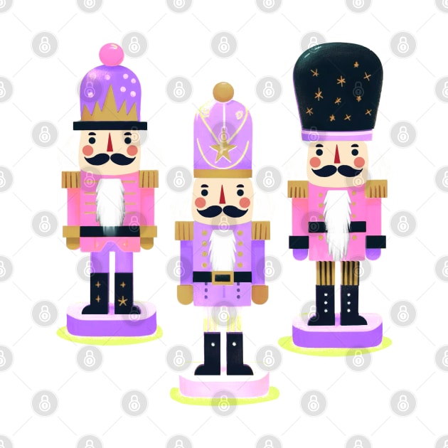 Purple and Pink Nutcracker Trio Christmas Design by Star Fragment Designs