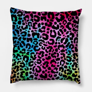 Cute Pink Rainbow Tie Dye Boho Leopard Print Pillow