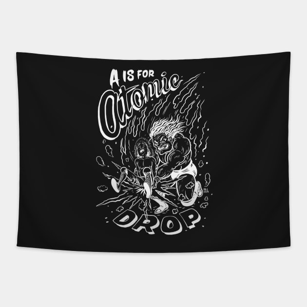 A is for Atomic Drop (white ink) Tapestry by brainbuster