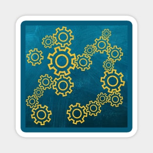 Golden gears on a beautiful blue background Magnet