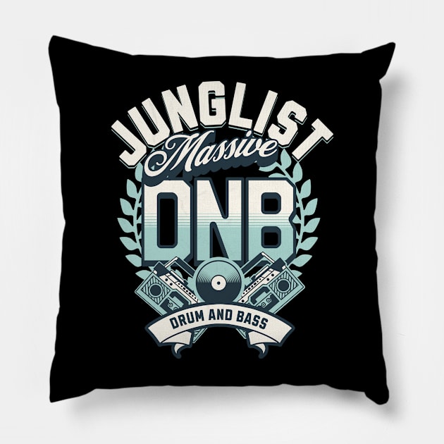 DNB - Junglist Massive(White/dark green/mint) Pillow by DISCOTHREADZ 