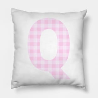 Pink Letter Q in Plaid Pattern Background. Pillow